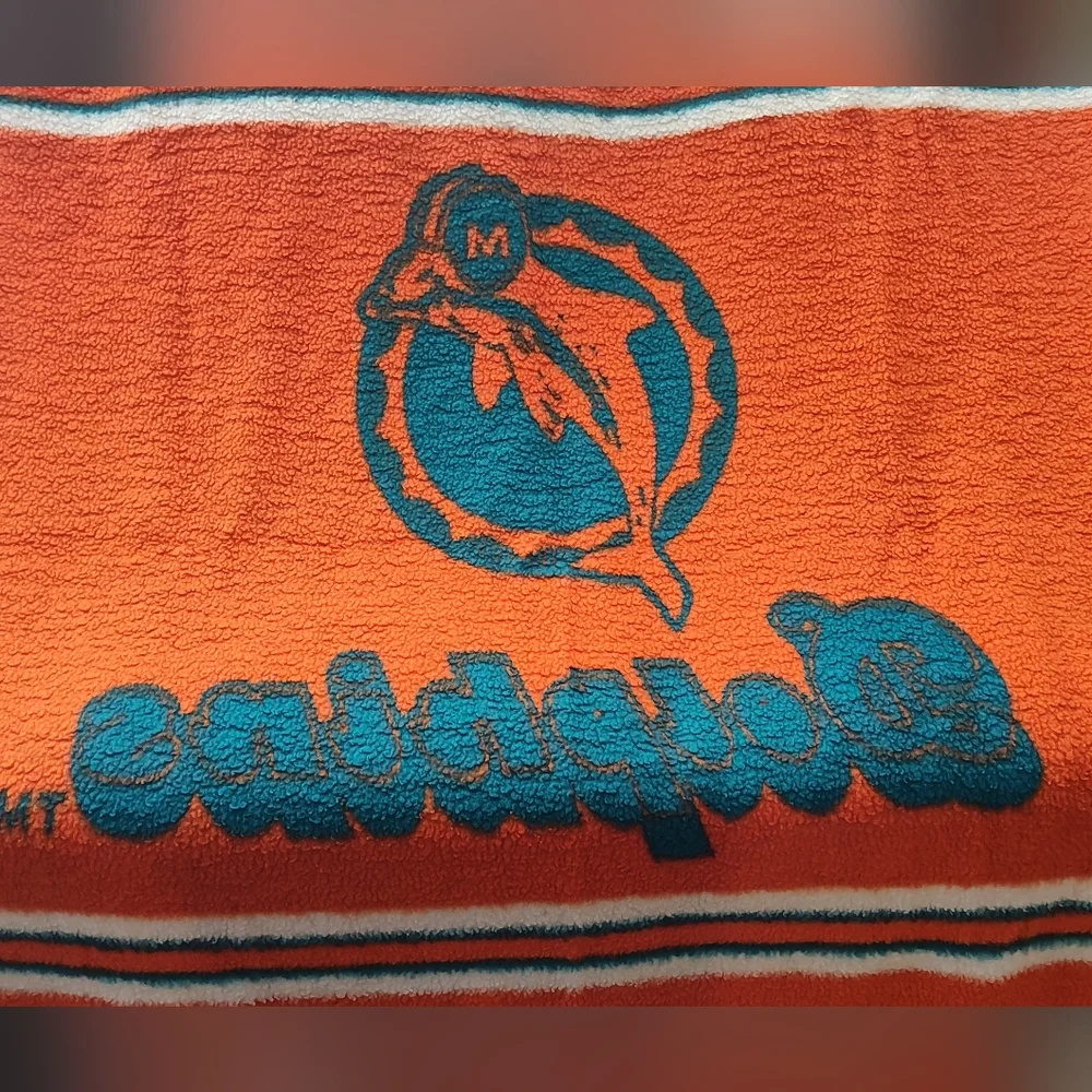 VINTAGE 90's Miami Dolphins Teal and Orange Original Logo Blanket, 6' X 4'